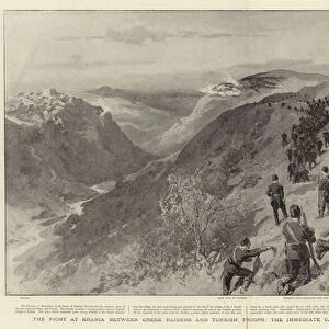 The Fight at Krania between Greek Raiders and Turkish Troops, the Immediate Cause of Turkeys Declaration of War (litho)