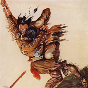 Fight between two Native Americans (colour litho)