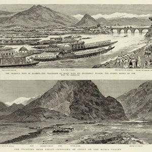 The Fighting near Gilgit, Panorama of Chalt on the Hunza Valley (engraving)