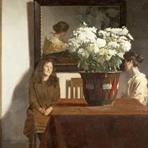 Figures with a Bowl of White Chrysanthemums
