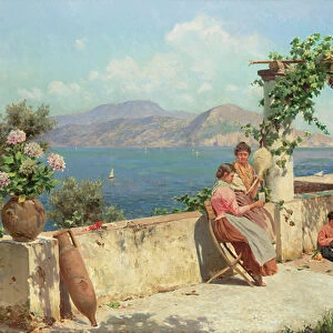 Figures on a Terrace in Capri (oil on canvas)
