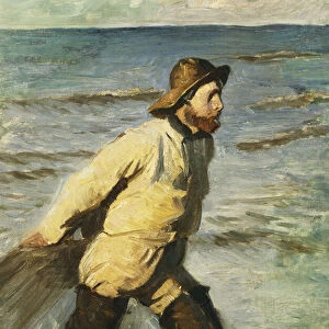 A Fisherman Hauling in his Nets, 1883 (oil on canvas)