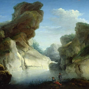 Fishermen close to a lake (oil on canvas)