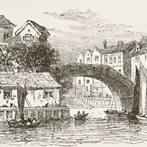 Fleet Bridge, London in the 17th century, from The National and Domestic History