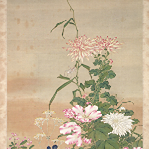 Flowers in autumn, 1826 (ink, colours and gold on silk)