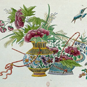 Flowers in a vase. Drawing comes from a Chinese vase. Painting by Jean Antoine Fraisse