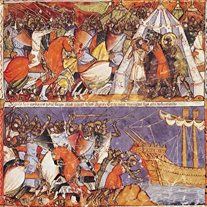 Fol. 108r The Trojans Invading the Greek Camp and Setting Fire to the Greek Ships