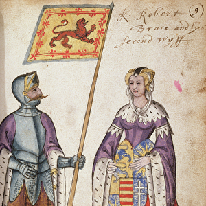 Fol. 9 Robert the Bruce and his second wife, Elizabeth de Burgh, from the Seton Armorial