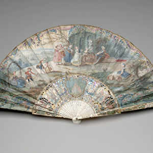 Folding fan with a pastoral scene, c. 1740s-50s (gouache & ivory on double vellum & paper