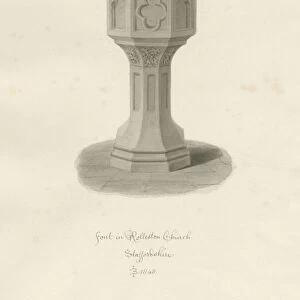 Font in Rolleston Church: sepia drawing, 1848 (drawing)