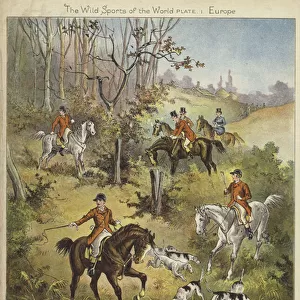 Fox hunting (colour litho)