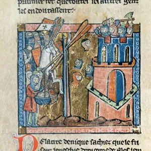 Fr. 2630 f. 22v Crusaders bombard Nicaea with heads in 1097