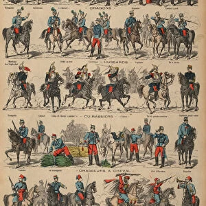 French Army cavalry manoeuvres (coloured engraving)