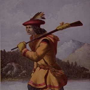 French Fur Trapper in Canada in 18th century (colour litho)