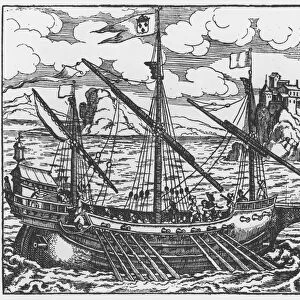 French galley operating in the ports of the Levant since Louis XI (1423-83) (xylograph)