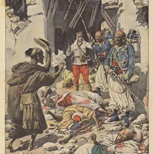 French soldiers patrolling Casablanca after the bombardment of the city (colour litho)