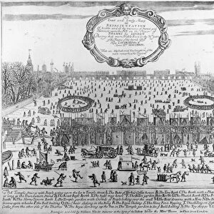 The Frost Fair of the winter of 1683-84 on the Thames, with Old London Bridge in the Distance