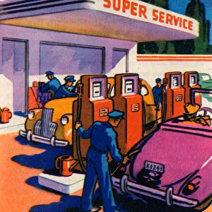 Full-Service Gas Station, 1947 (screen print)