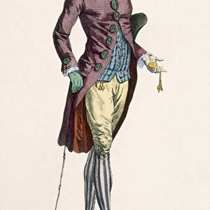 A gallant young man wearing crushed velvet outfit with covered buttons
