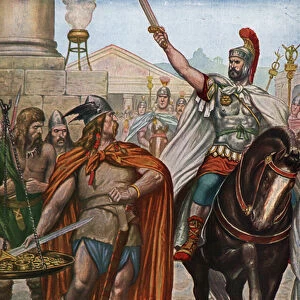 The Gallic leader Vercingetorix (80-46 BC) going to Jules Cesar (100-44 BC) to Alesia in 52 BC - Vercingetorix (72-46 BC) gallic leader, surrendering to Caesar in Alesia (France)