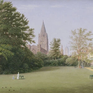 The Garden and Fellows Building of Corpus Christi College, Oxford (w / c on paper)