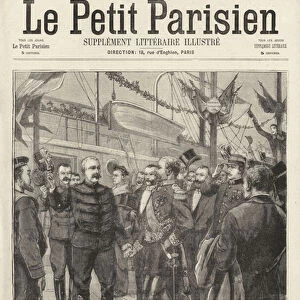 General Jacques Duchesne, commander of the French Expeditionary Force to Madagascar, welcomed back to France as he disembarks at Marseille, 1896 (engraving)