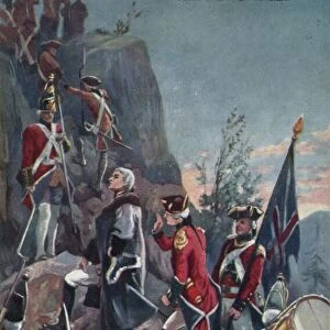 General Wolfe climbing the Heights of Abraham, Quebec, 1759 (colour litho)