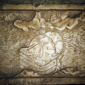 A Genoese ship. Detail of marble relief, 15th century