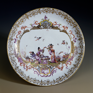 German Art: Meissen Porcelain. Chinoiserie representing Asian characters drinking the tea