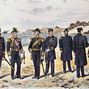 German naval uniforms, late 19th century (colour litho)