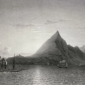 Gibraltar with Steam Ship and Sailing Ship in the Foreground (engraving)