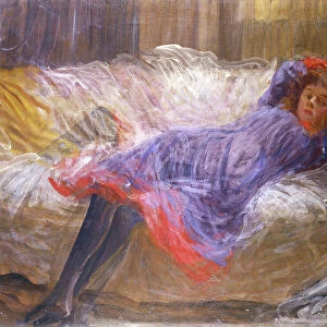 Girl Reclining on Sofa (oil on canvas)