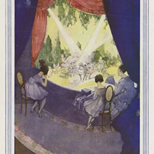 Girls watching a ballet from a box at the theatre (colour litho)