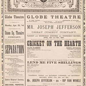 The Globe Theatre Programme, 21st April, 1884 (litho)