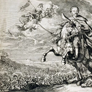 Glorification of John Sobieski III (1629-96) at the battle of Chocim, 1674 (engraving)