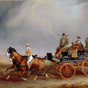Going Shooting; a Postillion and Pair with a Game Cart (oil on canvas)