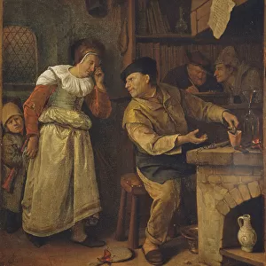 A Goldsmith Melting Down a Woman's Jewellery in the Presence of a Notary: The Alchemist, c. 1668-70 (oil on canvas)