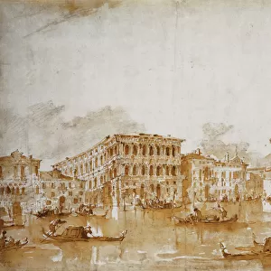The Grand Canal with the Ca Pesaro (recto), (black chalk, pen and brown ink