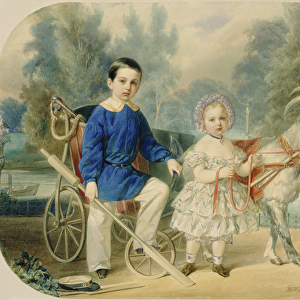 Grand Duke Alexander and Grand Duke Alexey as Children, 1853 (w / c on cardboard)
