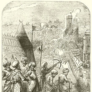 The Grand Vizier directing the assault on Rhodes (engraving)