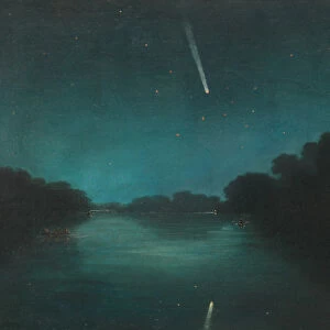 The Great Comet of 1861 as seen from Staines Bridge, Middlesex (oil on zinc)