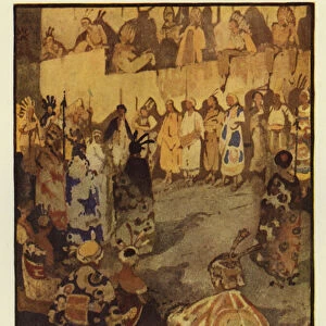The great court-tent was filled with Glooskaps people for the suns trial (colour litho)