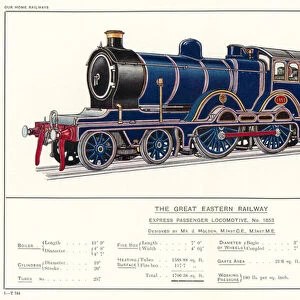 The Great Eastern Railway, Express Passenger Locomotive, No 1853, Designed by Mr J Holden, MInstCE, MInstME (colour litho)