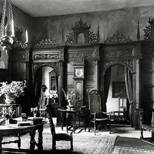 The Great Hall looking towards the screens passage, Chastleton House, Oxfordshire, 1902, from The English Manor House (b/w photo)