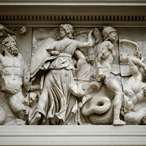 Greek art: representation of Hecate and Artemis. Frieze of the altar of Zeus a Pergamon