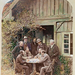 Group of men playing dominoes in the Pays de Bade, 1863 (coloured photo)