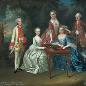 Group portrait of the Harrach family playing backgammon including General Count Ferdinand Harrach
