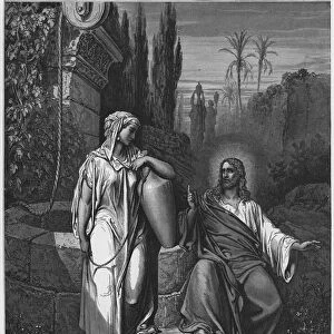 Gustave Dore Bible: Jesus and the woman of Samaria (engraving)