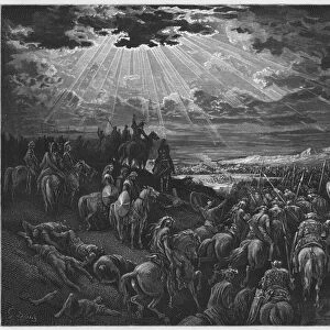 Gustave Dore Bible: Joshua commanding the sun to stand still (engraving)