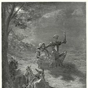 Gustave Dores Don Quixote: "In such discourses they passed a great part of the night"(engraving)